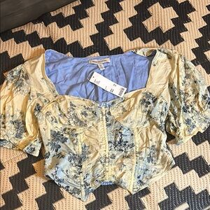 NWT Urban Outfitters Floral Yellow & Blue Corset Style Blouse